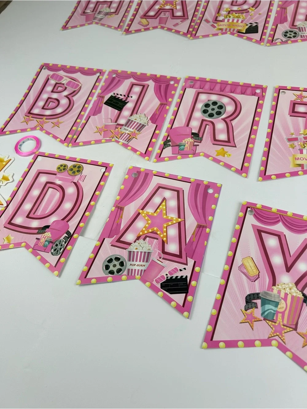 Movie Night Birthday Party Supplies Pink 78 Pc Tableware Decor Set cinema senior